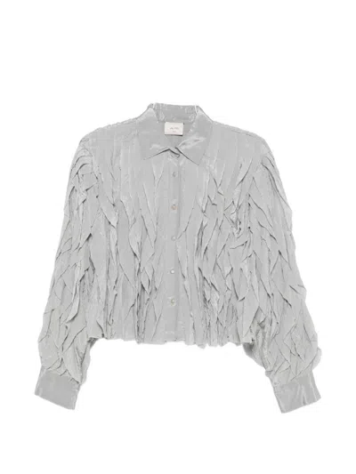 Alysi Feather-effect Crinkled Shirt Jacket In Gray