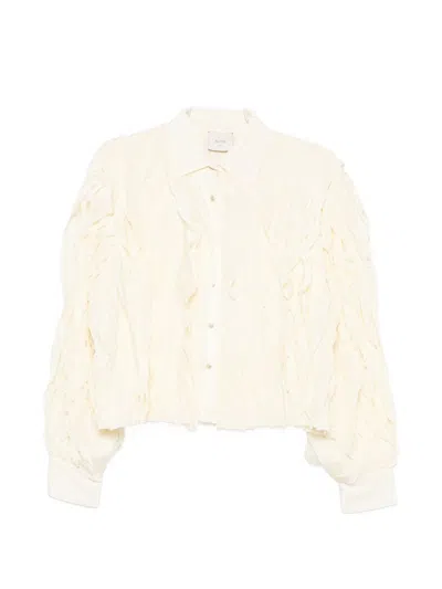 Alysi Crinkled Ruffled Cropped Shirt In Neutral