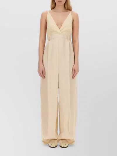 Alysi Satin Jumpsuit Lace Bodice Wide Leg In Gray