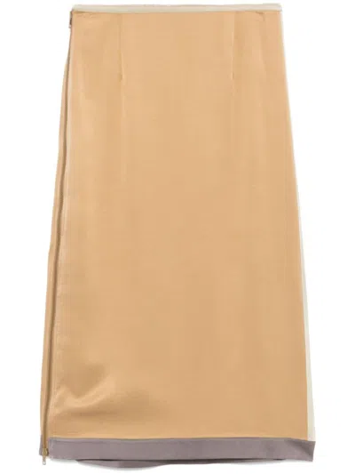 Alysi Satin Midi Skirt In Neutrals