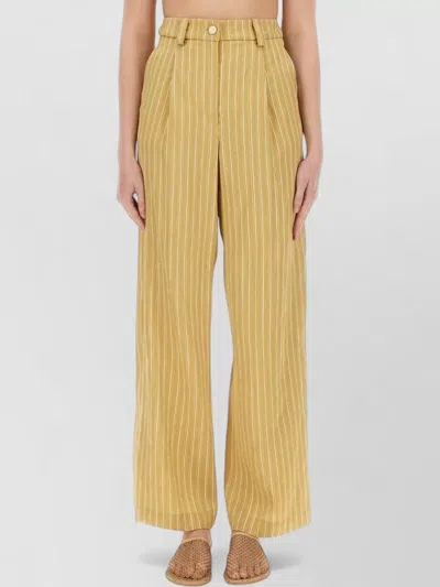 Alysi Satin Striped Tailored Pants High Waist Wide In Yellow