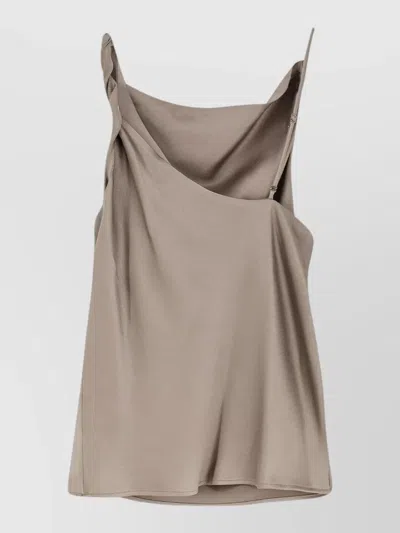 Alysi Satin Top Asymmetric Draped Cut Out Back In Brown