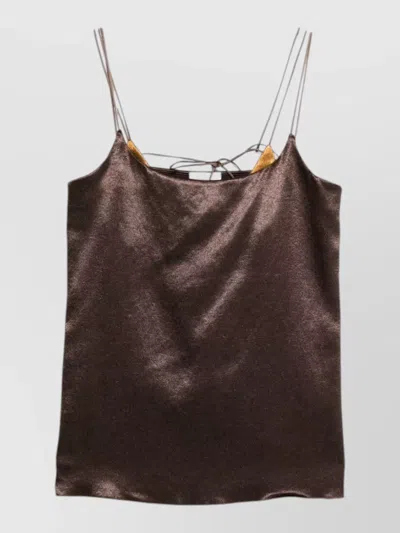Alysi Satin Top Back Tie Detail Straps In Brown