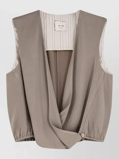 Alysi Satin Top Draped Front Button Detail In Gray