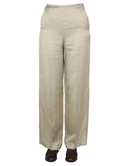 Alysi Wide-leg Satin Trousers With Side Hook In Neutral