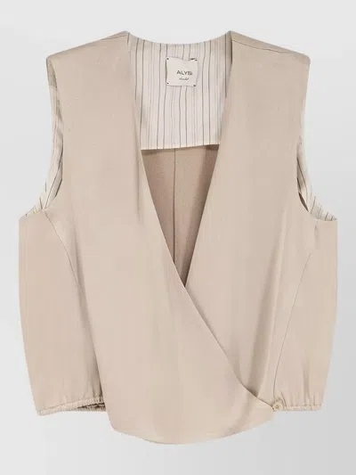 Alysi Satin V Neck Sleeveless Top Elastic Hem In Neutral