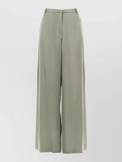 Alysi Satin Wide Leg Trousers Front Crease In Green