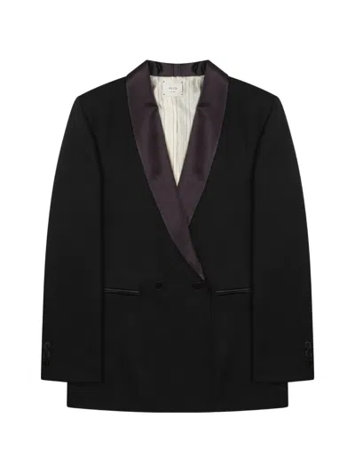 Alysi Satin-lapel Double-breasted Jacket In Black