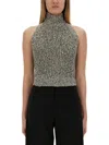 Alysi Sequined Tricot Top In Grey