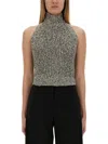 Alysi Sequined Tricot Top In Grey