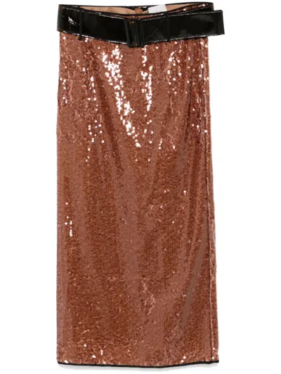 Alysi Sequinned Midi Skirt In Brown