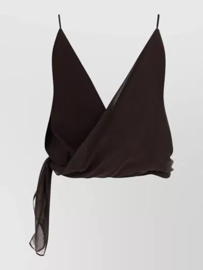 Alysi Sheer Wrap Top Spaghetti Straps Tie Detail In Black
