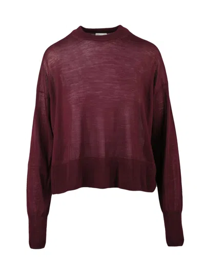 Alysi Short Brushed Knit Sweater In Luxurious Merino Wool In Burgundy