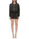 Alysi Buttoned-front Drawstring Playsuit In Black
