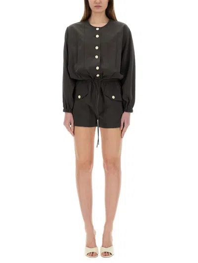 Alysi Short Silk Canvas Jumpsuit In Black
