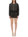 Alysi Buttoned-front Drawstring Playsuit In Grey