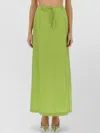 Alysi Silk Ankle Skirt Drawstring Waist Slit In Green