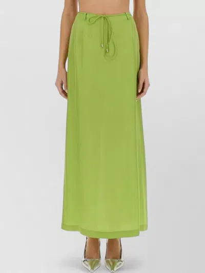 Alysi Silk Ankle Skirt Drawstring Waist Slit In Green