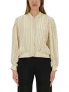 Alysi Silk Bomber Jacket With Subtle Stripes In Multi