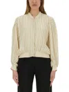 Alysi Silk Bomber Jacket With Subtle Stripes In Beige