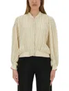 Alysi Silk Bomber Jacket With Subtle Stripes In Ivory