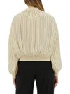 Alysi Silk Bomber Jacket With Subtle Stripes In Neutral