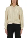 Alysi Silk Bomber Jacket With Subtle Stripes In Neutrals