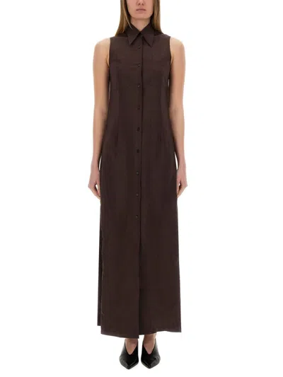 Alysi Silk Canvas Chemisier Dress In Brown