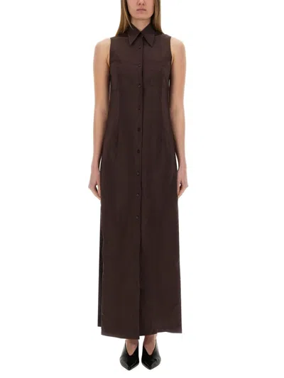Alysi Silk Canvas Chemisier Dress In Brown