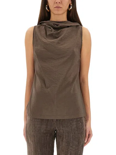 Alysi Pleated Detail Top In Brown