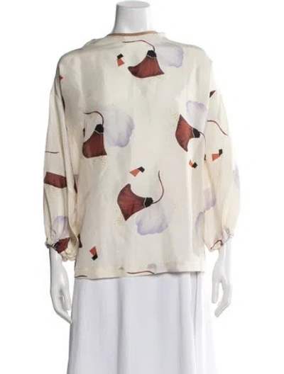 Pre-owned Alysi Silk Floral Print Blouse In Neutrals