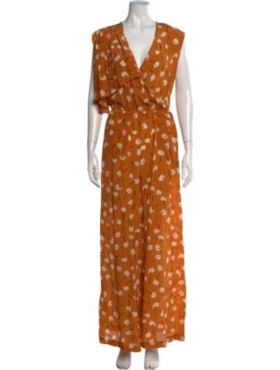 Pre-owned Alysi Silk Floral Print Jumpsuit W/ Tags In Orange