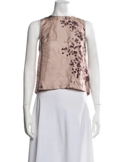 Pre-owned Alysi Silk Floral Print Top In Neutrals