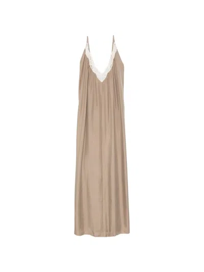 Alysi Silk Lace-trim Dress In Brown