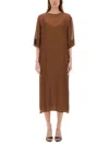 Alysi Silk Midi Dress In Brown