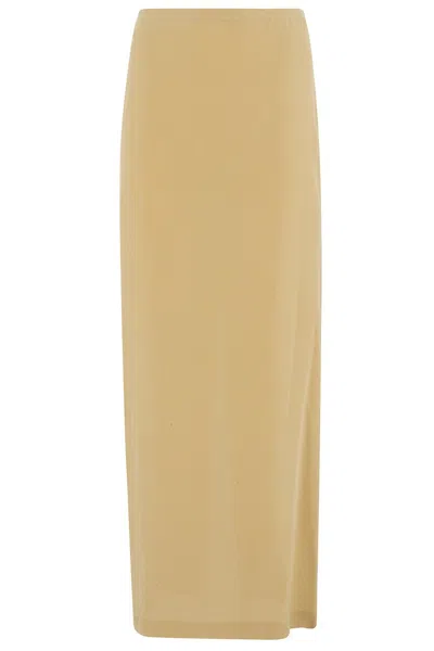 Alysi Silk Midi Skirt With Back Zipper And Front Slit In Grano