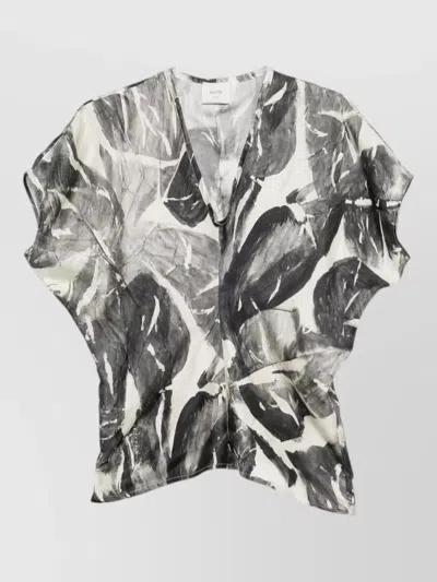 Alysi Silk Shirt Abstract Print Short Sleeves Neckline In Gray