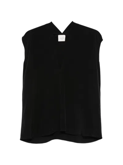 Alysi Black Solid V Neck Top