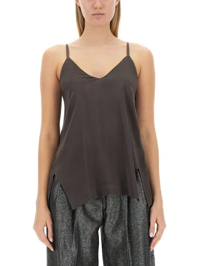 Alysi Silk Top In Brown