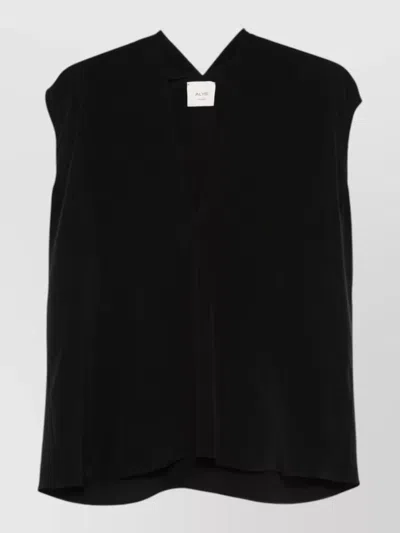 Alysi Silk Top Draped Design Sleeveless V Neckline In Black