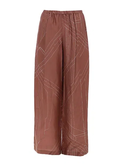 Alysi Silk Trousers In Brown