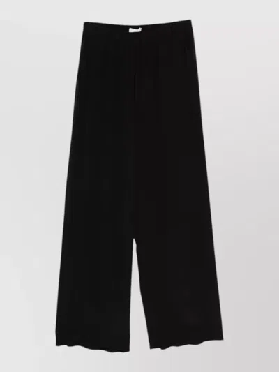 Alysi Silk Trousers Elasticated Waistband Wide Leg In Black