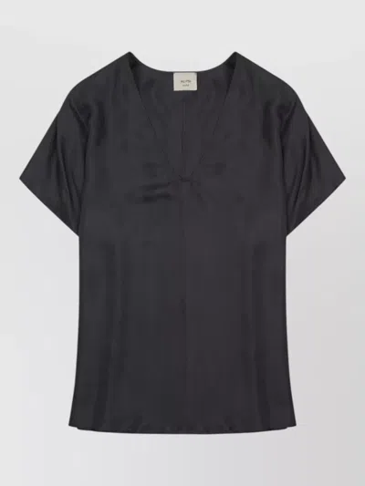 Alysi Silk Twill Blouse Regular Fit V Neck In Black