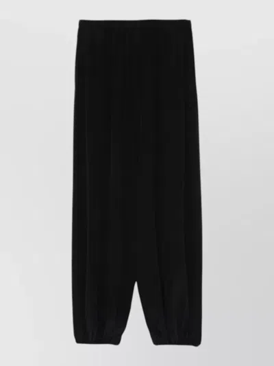Alysi Silk Wide Leg Trousers Elastic Waist In Black