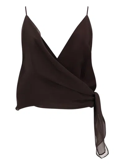 Alysi Silk-blend Draped Wrap Drapped Top In Black