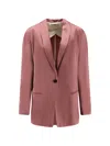 Alysi Single-breasted Satin Blazer In Brown