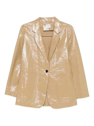 Alysi Single-breasted Leather Blazer In Brown