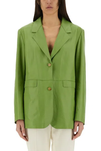Alysi Oversized Leather Blazer In Green