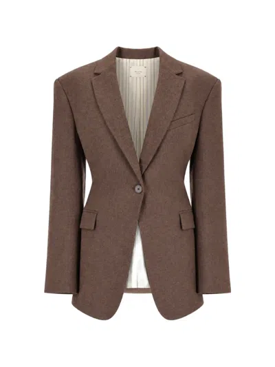 Alysi Single-breasted Flannel Blazer In Brown