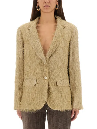 Alysi Single-breasted Fringe Blazer In Neutral